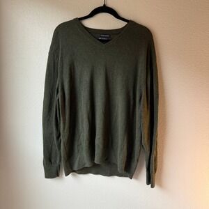 Cremieux Olive Green Cotton/Cashmere Sweater size XL w/ Brown Elbow Patches